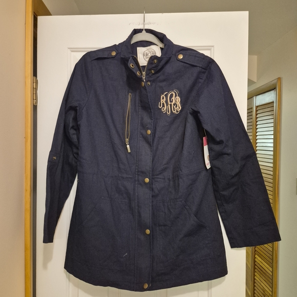 Marleylilly Jackets & Blazers - Marleylilly Navy Blue Monogrammed Field Jacket Womens Large Cotton Utility Coat‎